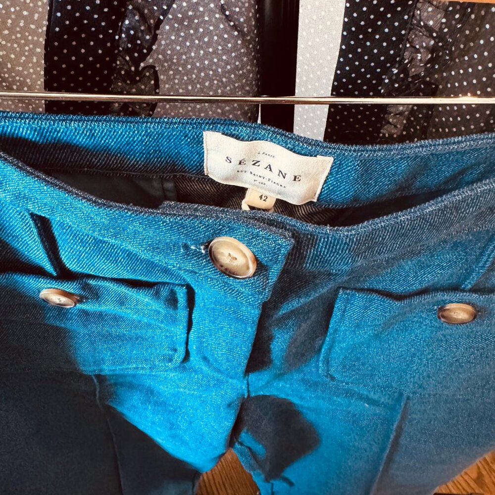 Emilio Mid-Rise Cropped Trousers - Denim Blue - US Size 10 - NWT